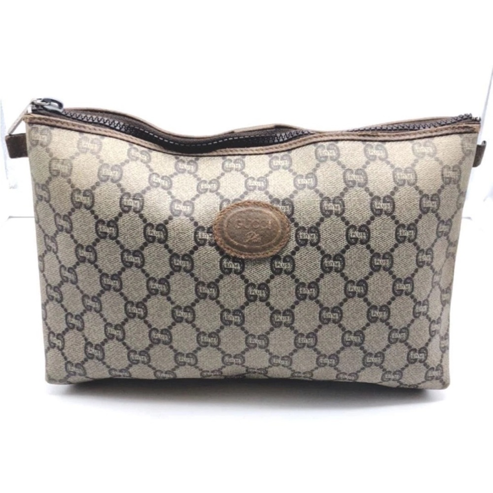 Gucci Beige and Brown Monogram Clutch - Picture 1 of 9